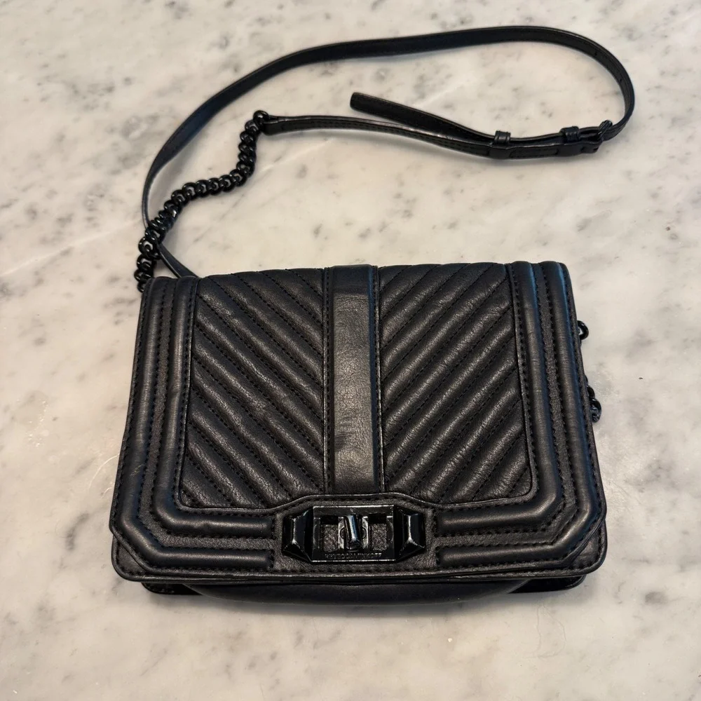 Rebecca Minkoff Small Love Crossbody Black Chevron Quilted Leather Bag